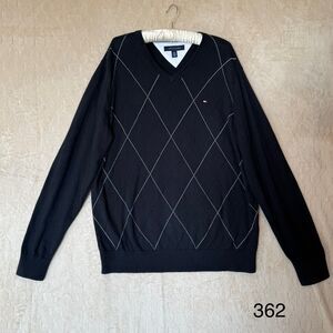 Tommy‎ Hilfiger Men's V-Neck 100% Cotton Pullover Sweater XL Black Please Read